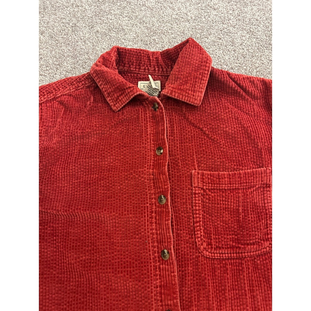 LL Bean Corduroy Button Down Shirt Womens Small Red Excellent Long Sleeve Cotton - Picture 5 of 11